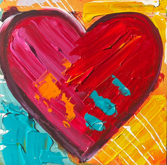 Impresión en lienzo estirada con pintura añadida de Mi corazón entero, 6" x 6" 