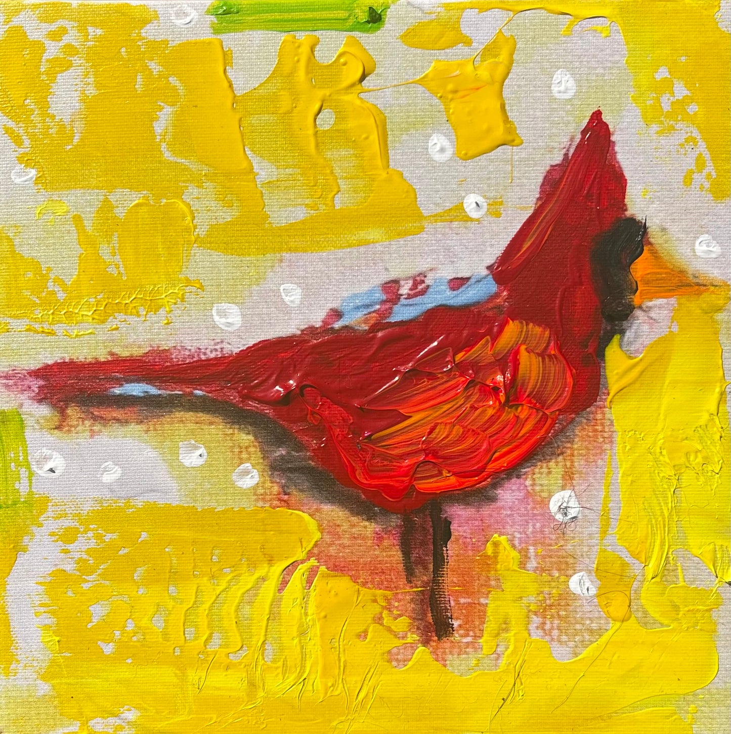 Cardinal Print with Paint added  6"x6"